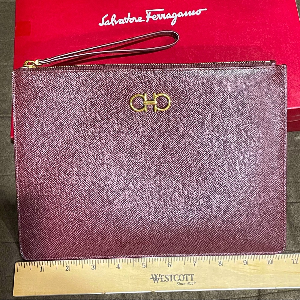 Brand New Salvatore Ferragamo Wristlet Clutch Burgundy Authentic